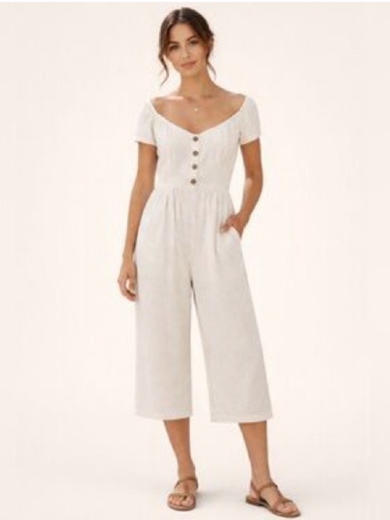 American Eagle Outfitters Pants - American Eagle Low Shoulder Cotton Linen Cropped Jumpsuit. Size Medium.